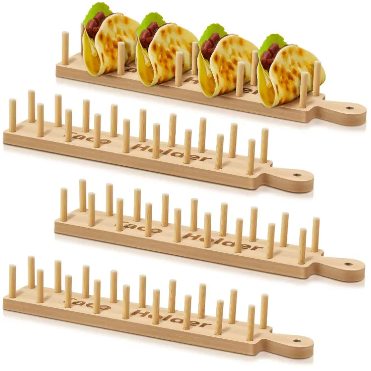 3 cái TACO chủ Rack khay tre TACO khay giữ 8 mềm hoặc cứng vỏ tacos thực phẩm phục vụ khay