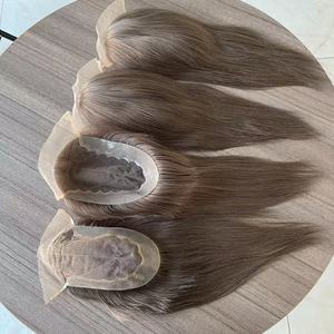 Customization Q6 <strong>Human</strong> Hair System #7 Ash Brown Color Lace Base with PU <strong>Back</strong> and Side Virgin <strong>Human</strong> Hair Toupee - Product Image 5