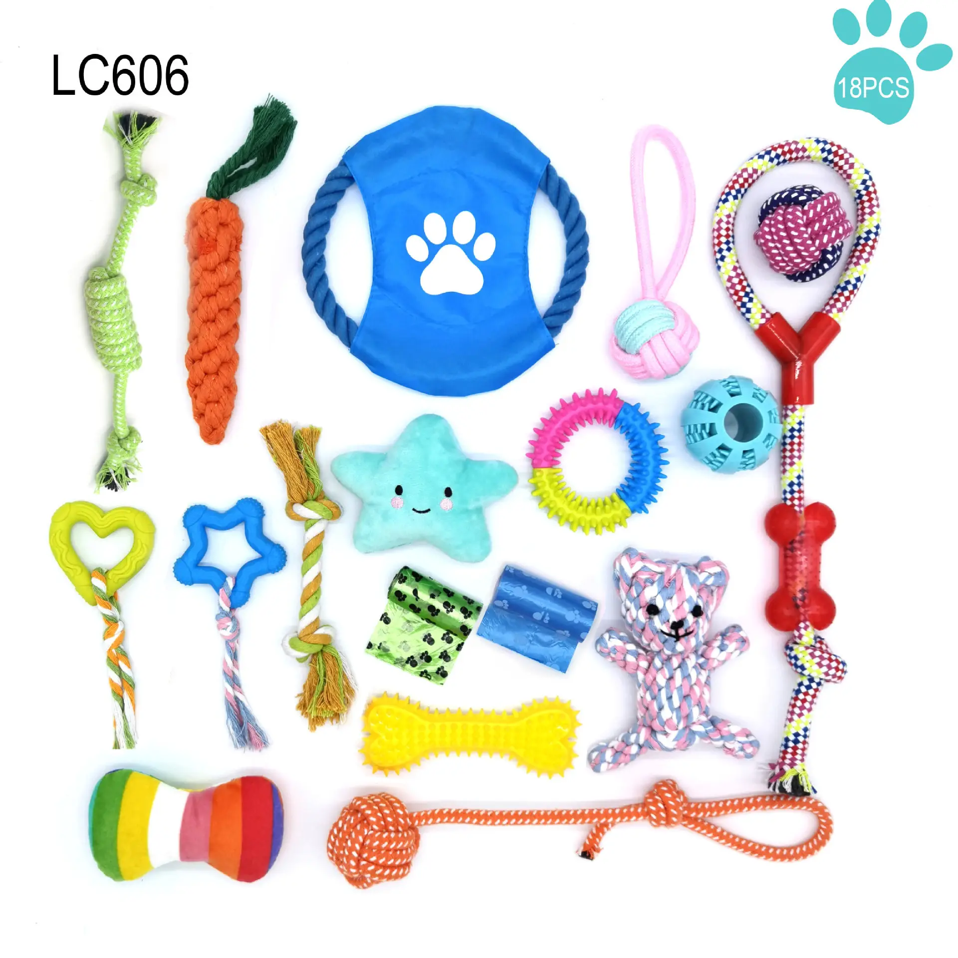 Qbellpet Hot Selling puzzle Interactive Dog Toy Set with Squeaky flying disk Bone Chewing Toy Tug Rope Made of Cotton Rope Plush
