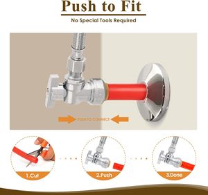 1/2 "x 3/8" OD วาล์วหยุดมุมการบีบอัดสำหรับ PEX, ทองแดง, ท่อ cpvc และท่อน้ำ, ผลักดันเพื่อเชื่อมต่อข้อต่อท่อประปาทองเหลือง - Product Image 4