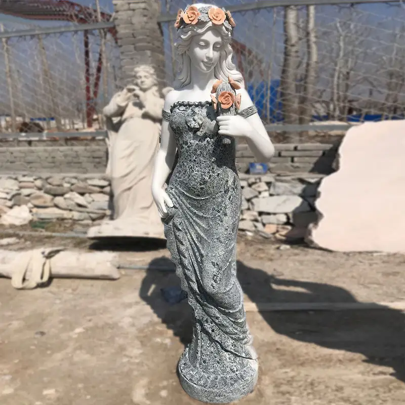 Escultura de pedra natural mista para decoração de jardim ao ar livre, estátua de deusa em mármore antiga, escultura de senhora em mármore