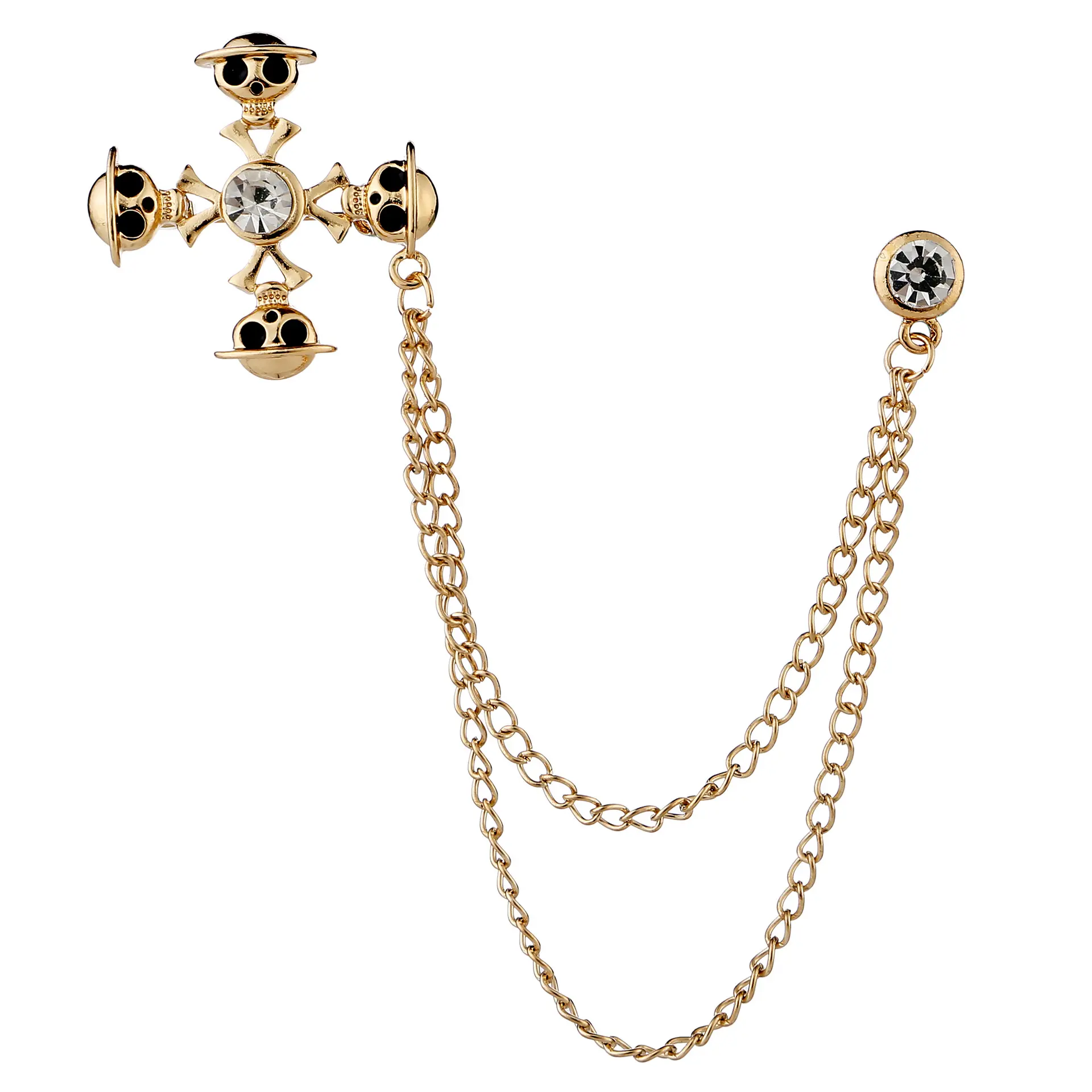 fashion jewelry skull skeleton pin brooch crystal rhinestones cross tassel chain retro gold silver mens suit lapel brooches