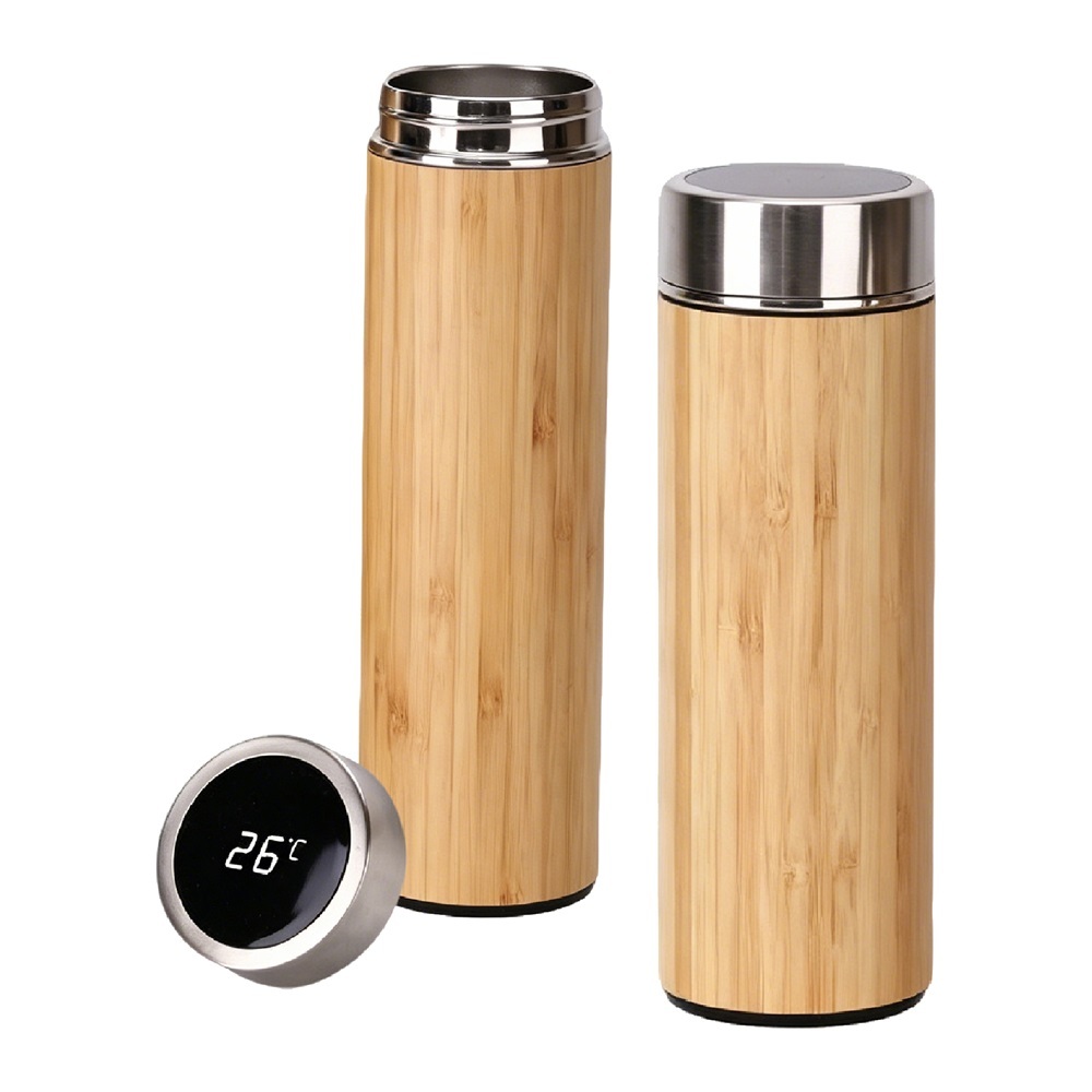 Thermos isotherme en bambou naturel écologique avec logo personnalisé