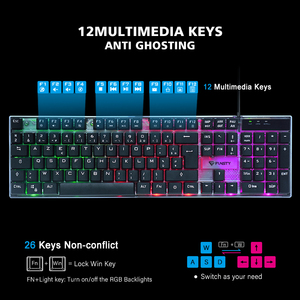 Geimer-Teclado mecánico Rgb Para juegos de PC, Teclado numérico con cable Usb brillante, 104 teclas - Product Image 4