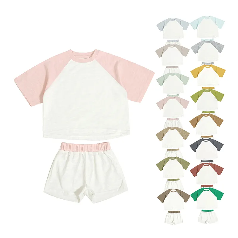 Bordado personalizado ropa infantil colores Caramelo Suave verano manga corta 100% algodón niños niñas conjuntos de ropa