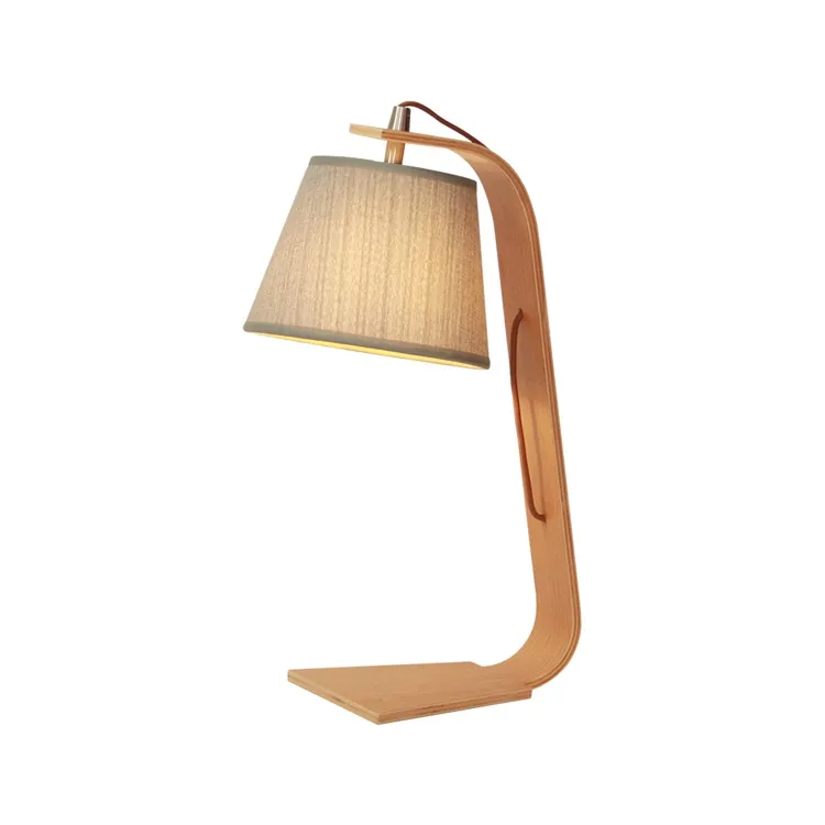 Unique Characteristic Wood Plywood Fabric Shade Indoor Led Desk Lamps Table Lamp