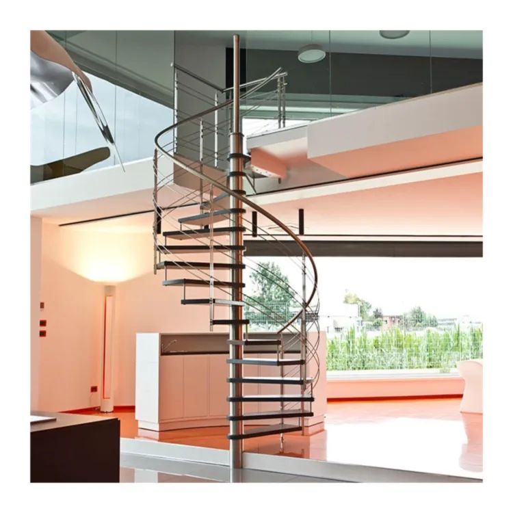 Diseño de escaleras en espiral de hormigón de diseño superior Prima, escaleras en espiral tradicionales, diseño de parrilla, escalera en espiral de rejilla de acero confiable