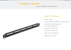 Tecnología líder 6P4C RJ11 UTP Tipo modular Teléfono Voz 25 puertos Cat3 Panel de conexión de montaje en rack para gabinete - Product Image 4