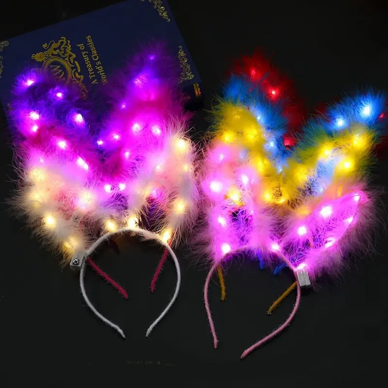 LED resplandor flor corona tocado conejo gato orejas luces cumpleaños boda Pascua carnaval fiesta diadema