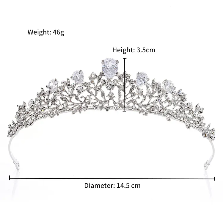 Tiara de casamento zircônia, com strass e coroas de metal para noivas para mulheres