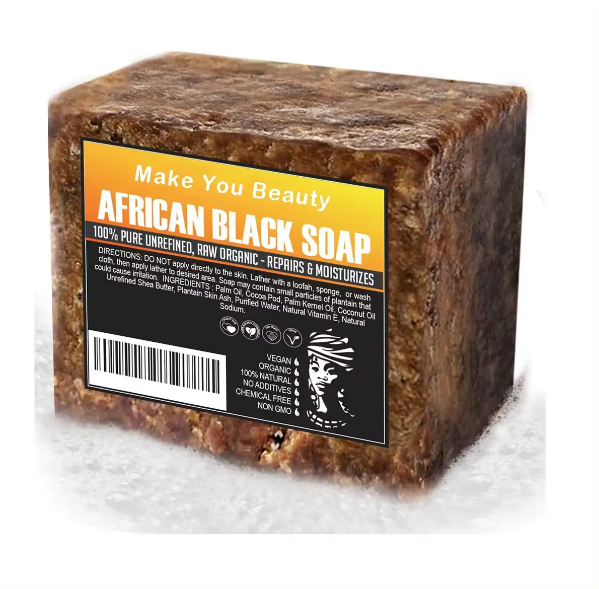 Vente en gros de savon nettoyant pour le corps noir africain à la camomille marque privée shampooing à l'acide kojique savon noir africain