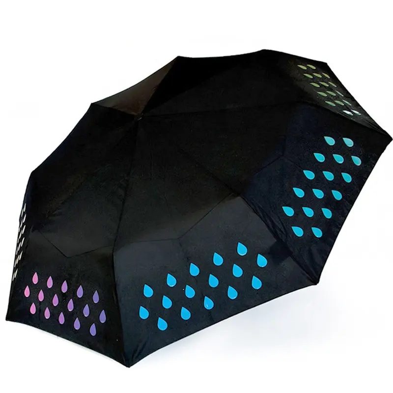 カスタマイズされたロゴデザインクリエイティブグラデーション雨滴3つ折り傘色を変えるビジネスギフト