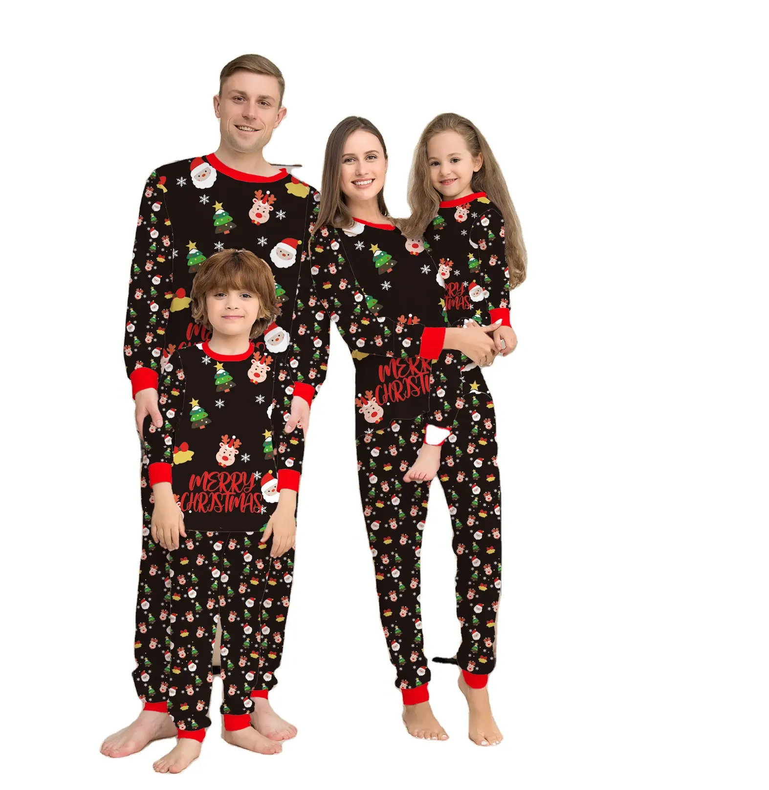 2023 ropa de casa pijamas impresos Navidad padre-hijo desgaste cuello redondo traje de manga larga