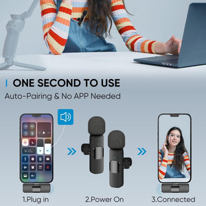 Chuyên nghiệp không dây Lavalier ve áo <span class=keywords><strong>Microphone</strong></span> đa hướng ngưng ghi âm Mic phỏng vấn video podcast vlog Youtube - Product Image 6