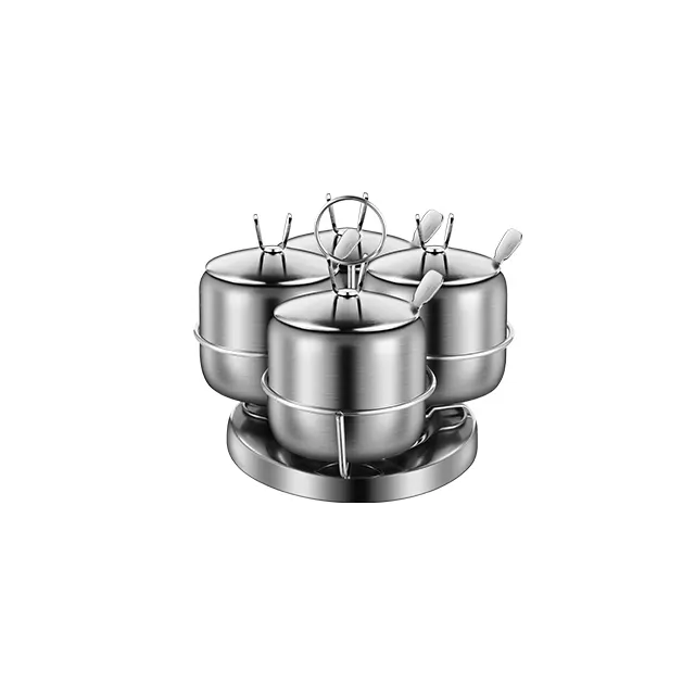 Venda Direta da fábrica Girar 3/4pc tempero conjunto jar feito de aço inoxidável com rack rotativo Spice jar jar jar pimenta