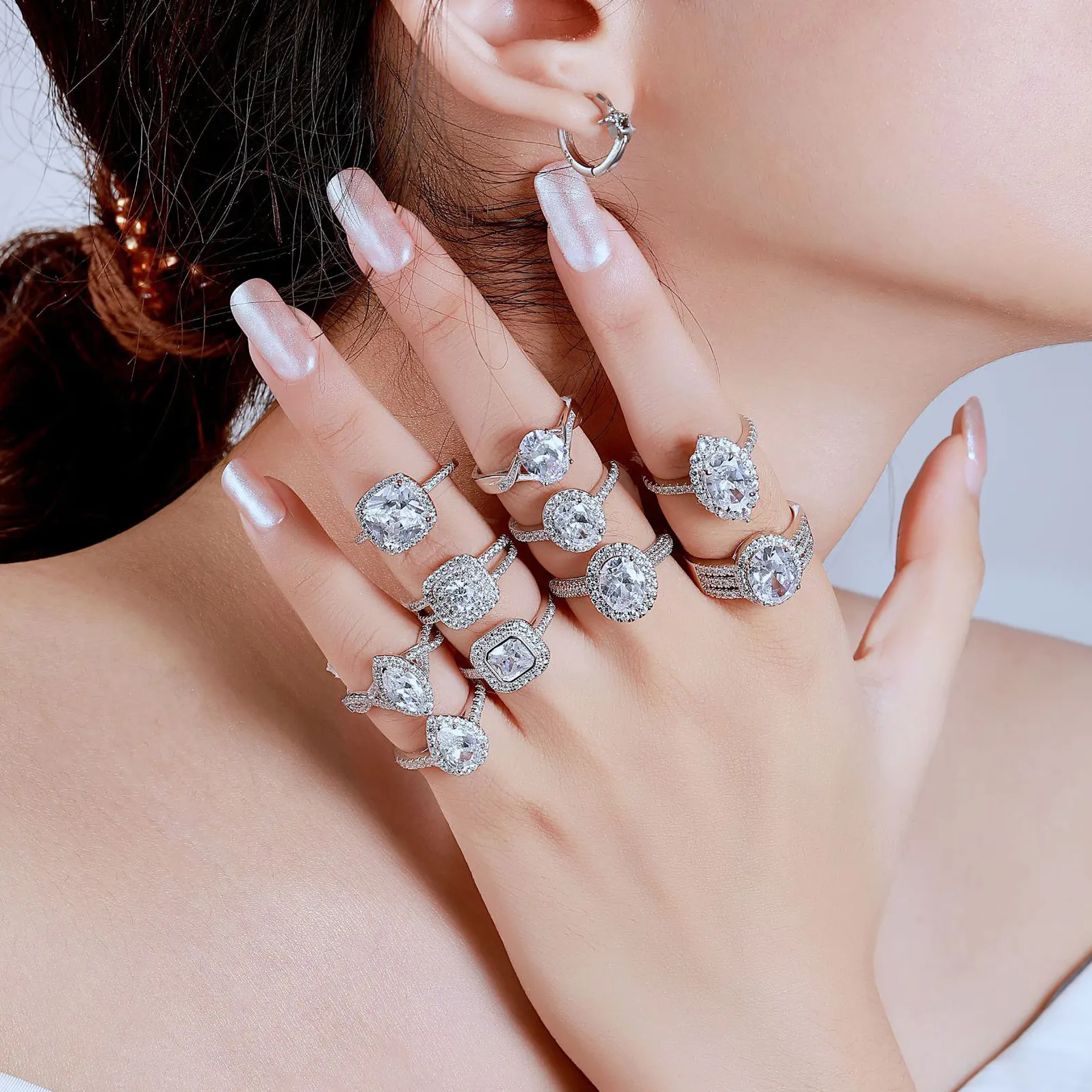 Anello in argento 925 con taglio brillante personalizzato con diamante Moissanite CZ, anelli di gioielli raffinati, anelli di fidanzamento nuziale