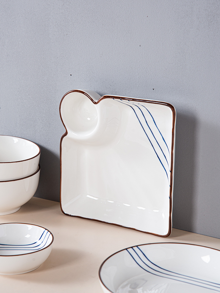 Nordic Ceramic Dinnerware Set Bowl Sauce Dish Plate Soup Spoon Gold Plating Dumpling Dish Porcelain Dinner Sets Tableware Sets