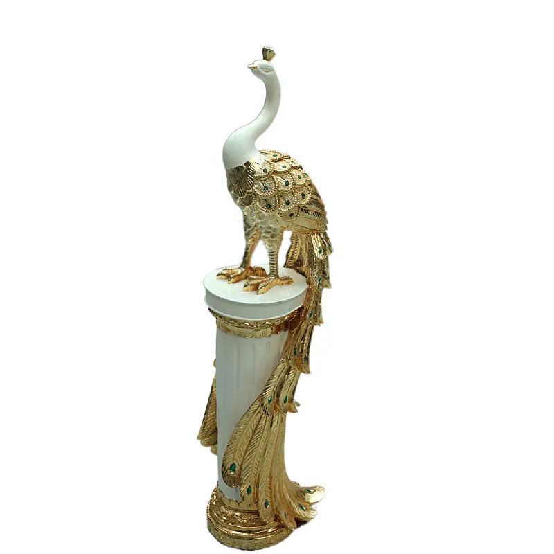 Escultura de cerámica de pavo real para decoración del hogar, estatua dorada de lujo para sala de estar