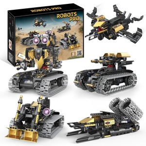 Modello di plastica per la programmazione di piccole particelle di automobili Robot militare con telecomando giocattolo educativo 5-in-1 - Product Image 1