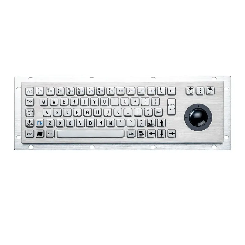 Su geçirmez IP65 Vandal geçirmez Panel montaj USB kablolu paslanmaz çelik klavyeler endüstriyel Metal klavye Trackball fare ile