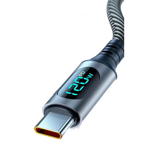 6A 120W USB A至C型超快速充电电缆尼龙数据线，带发光二极管数字显示电缆