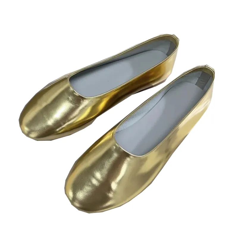 Grand bout rond chaussures de ballet en cuir de luxe filles sans lacet Style Simple luxe or argent ballerines sans lacet Mules automne printemps