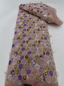 Ni. Ai phong cách mới mô hình tròn sáng bóng <span class=keywords><strong>sequin</strong></span> ren vải lưới <span class=keywords><strong>sequin</strong></span> đính cườm ren lưới vải quần áo phụ kiện vải ren - Product Image 5