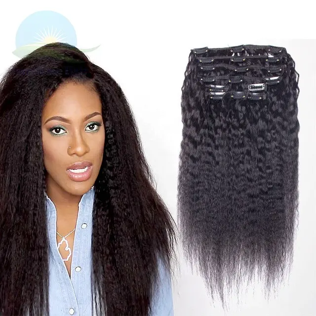 Full head 30 inch cuticle aligned kinky straight coarse yaki seamless clip/tape/itp/in human hair extensions for black women