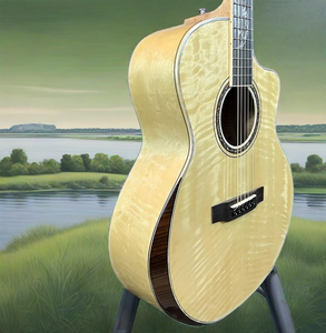 High Quality 41-Inch Tiger Maple Top Solid Acoustic Guitar 6-String Cutaway Style Gloss Matt Factory Direct Case Ready Ship - Product Image 3