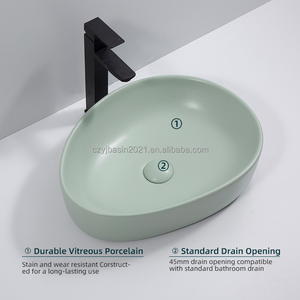 Artisan Crafted Oval Basin Forest Green Glaze Vessel <strong>Sink</strong> <strong>with</strong> <strong>Overflow</strong> Function &amp; Easy-Clean Coating - Product Image 2