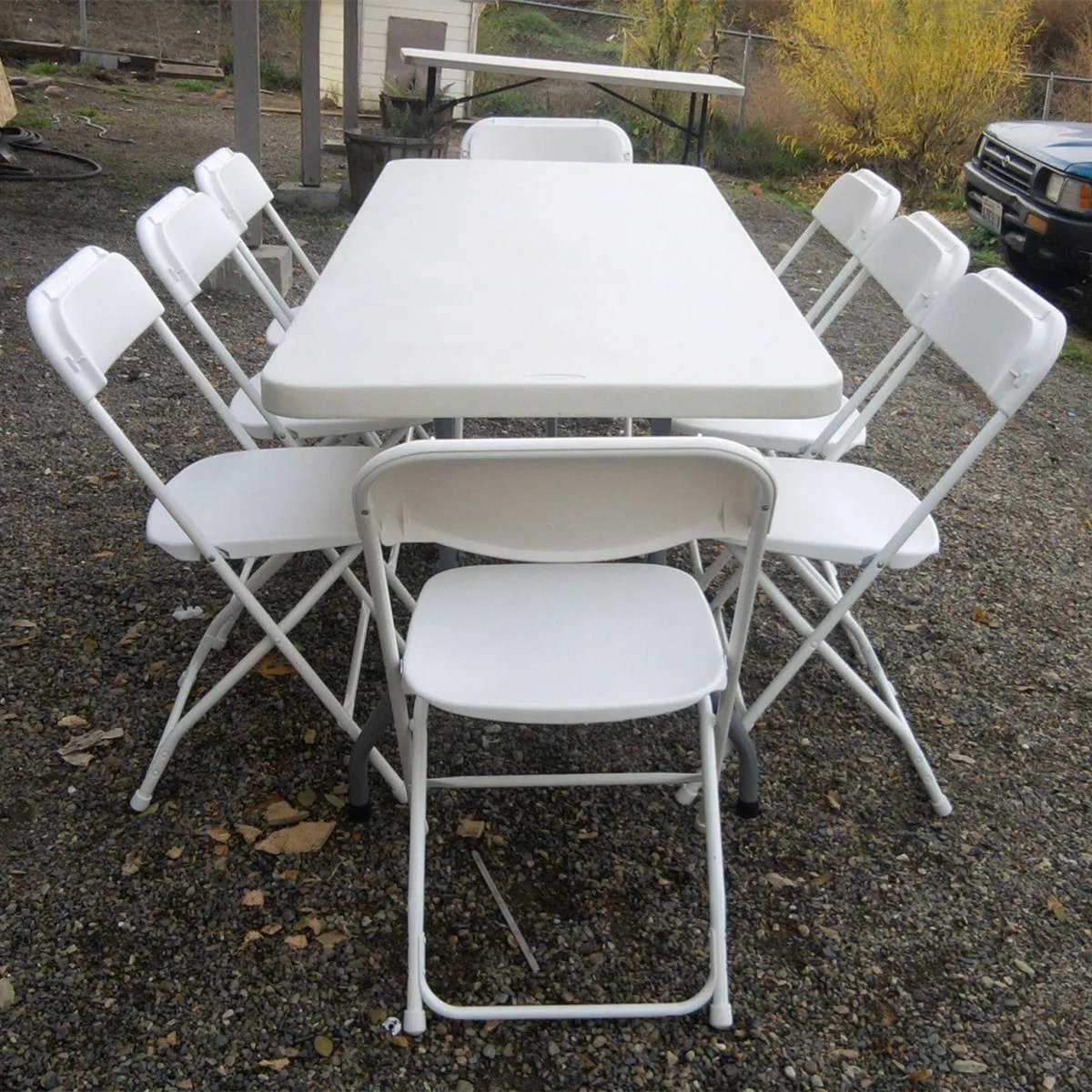 Toptan 8 kişi ziyafet yemek beyaz 6ft plastik katlanır masalar ve olaylar için sandalyeler