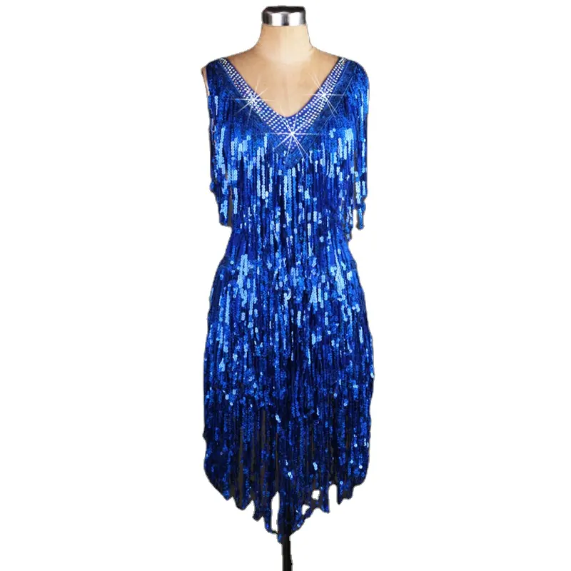 Vestido de baile con flecos y lentejuelas para mujer, vestido de fiesta con Flapper para Salsa latina, baile de salón