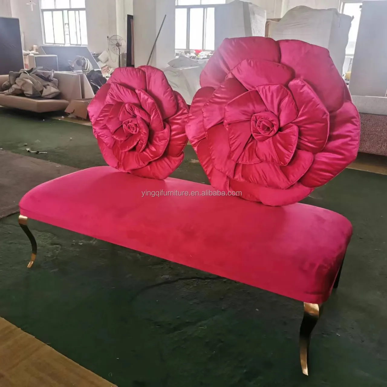 Sofá de boda con forma de flor para novia y novio, asiento de amor