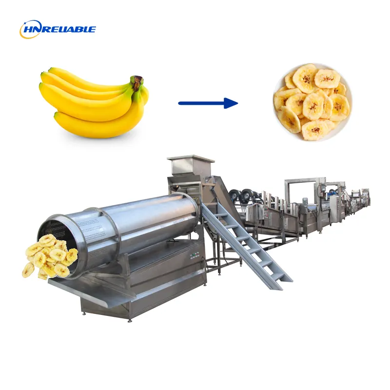500 kg/h 완전 자동 바나나 칩 가공 기계 만들기 가격 자동화 된 질경이 칩 생산 라인