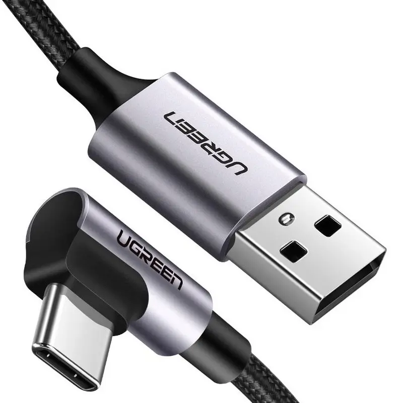 Ugreen-Cable USB tipo C para móvil, Cargador rápido QC 3,0, 3A, para Samsung Galaxy S20, Xiaomi Mi 8, 90 grados