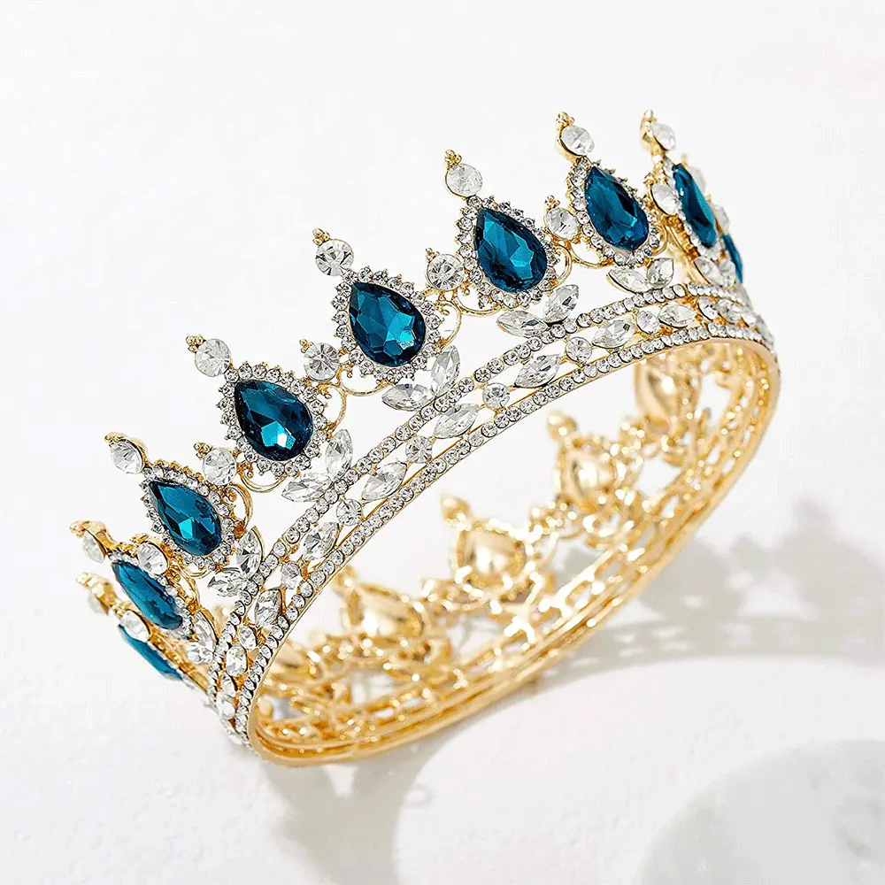 Atacado grátis Personalizado completo rodada concurso princesa beleza tiaras coloful cristal misturado ouro rainha coroas