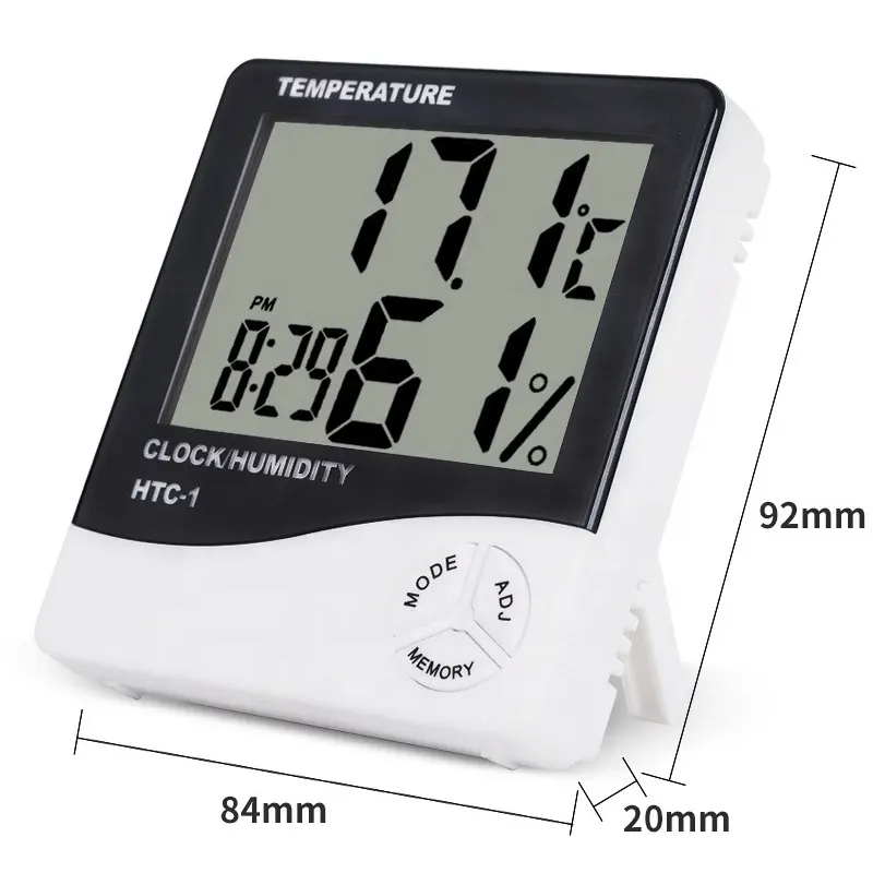 Termómetro Electrónico e higrómetro para interiores, dispositivo electrónico de medición de temperatura y humedad, con alarma y reloj de uso duradero, modelo htc 2