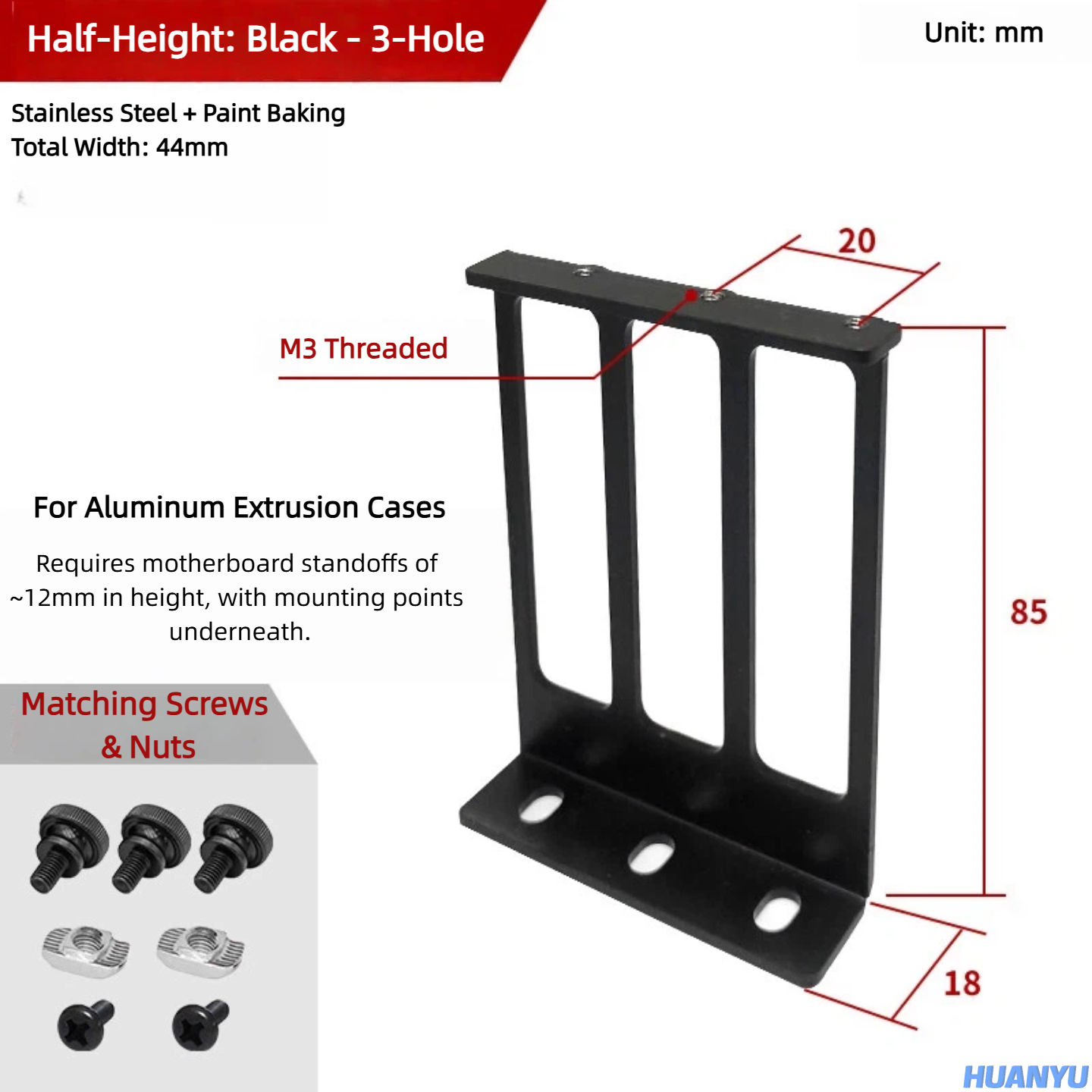 Low-Profile: Black, 3 Holes (w/Screws)
