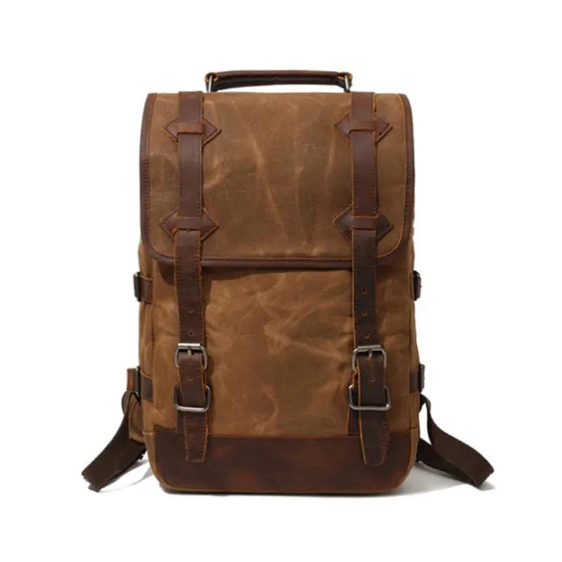 Nuovo arrivo ragazzo tela cerata scuola bagpack crazy horse leather outdoor laptop men canvas backpack