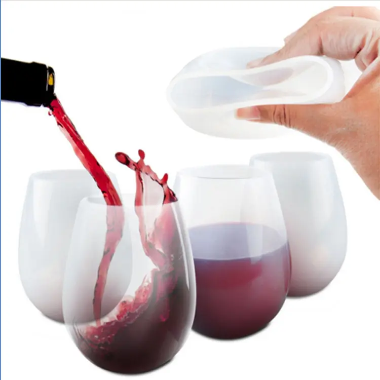 Özel silikon şarap bardakları kauçuk şarap bardakları güvenlik katlanır kırılmaz parti bardakları seyahat için kamp havuzu piknik