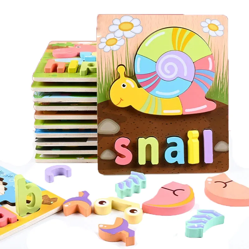 Puzzles Montessori en bois pour bébés et animaux Jeux d'orthographe pour tout-petits