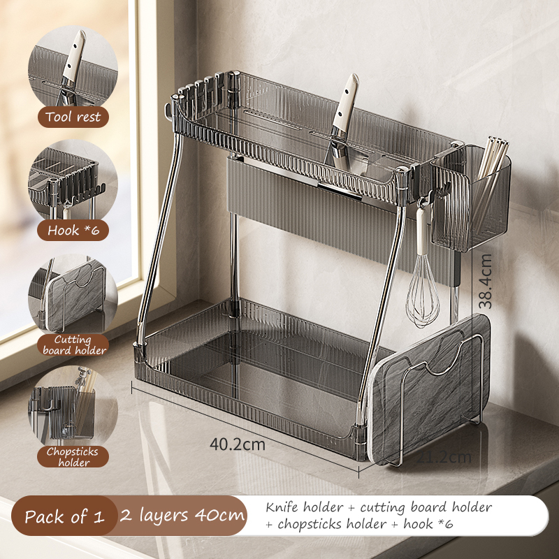 Grigio 2 strati 40 cm+6*ganci+porta tagliere per bacchette