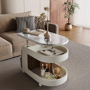 Mesa de centro multifuncional para muebles crema con ruedas, mesa de centro ajustable con parte superior elevada móvil, almacenamiento de espacio pequeño, mesa de centro para el hogar - Product Image 1