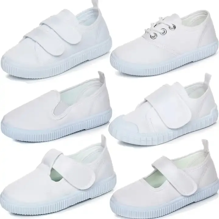 Zapatillas deportivas blancas de lona para niños y niñas, calzado informal para estudiantes