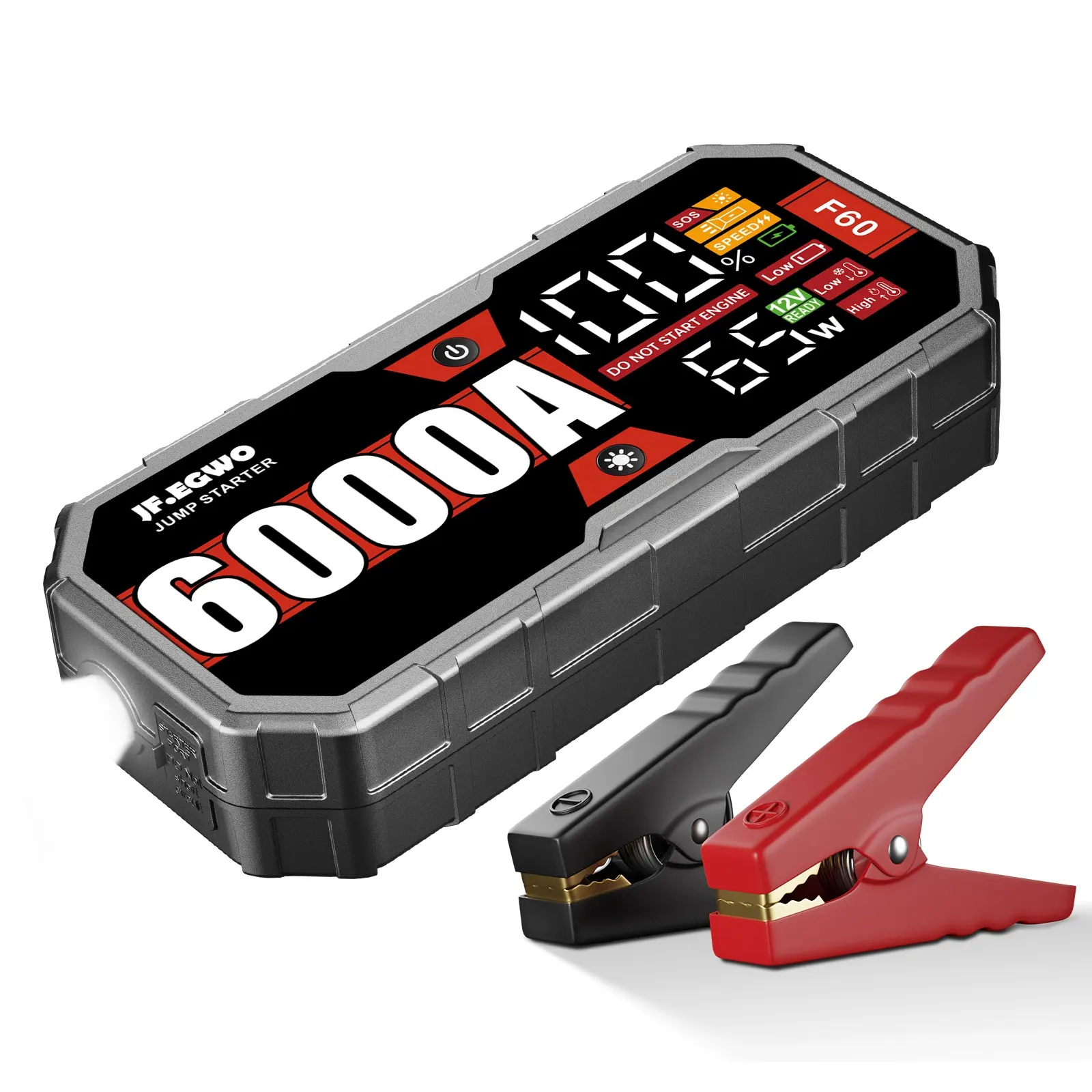 Nouveau chargeur de batterie de voiture 6000A Kit d'urgence de démarrage de saut avec batterie externe de charge rapide 65W grand câble Portable à écran numérique