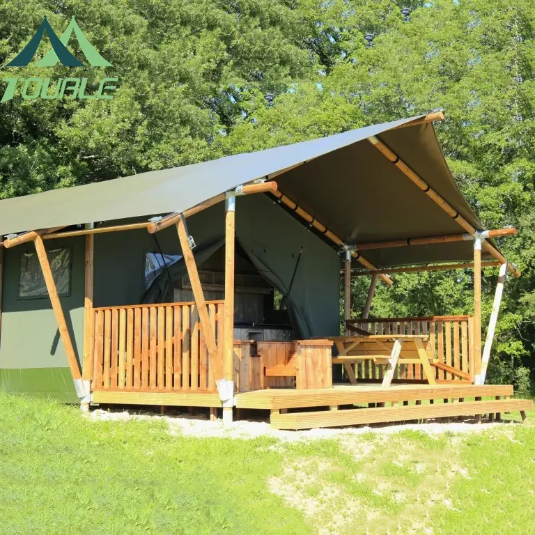 فاخرة أربعة مواسم مقاومة للماء قماش خشبي glamping هيكل منزل خيمة glamping