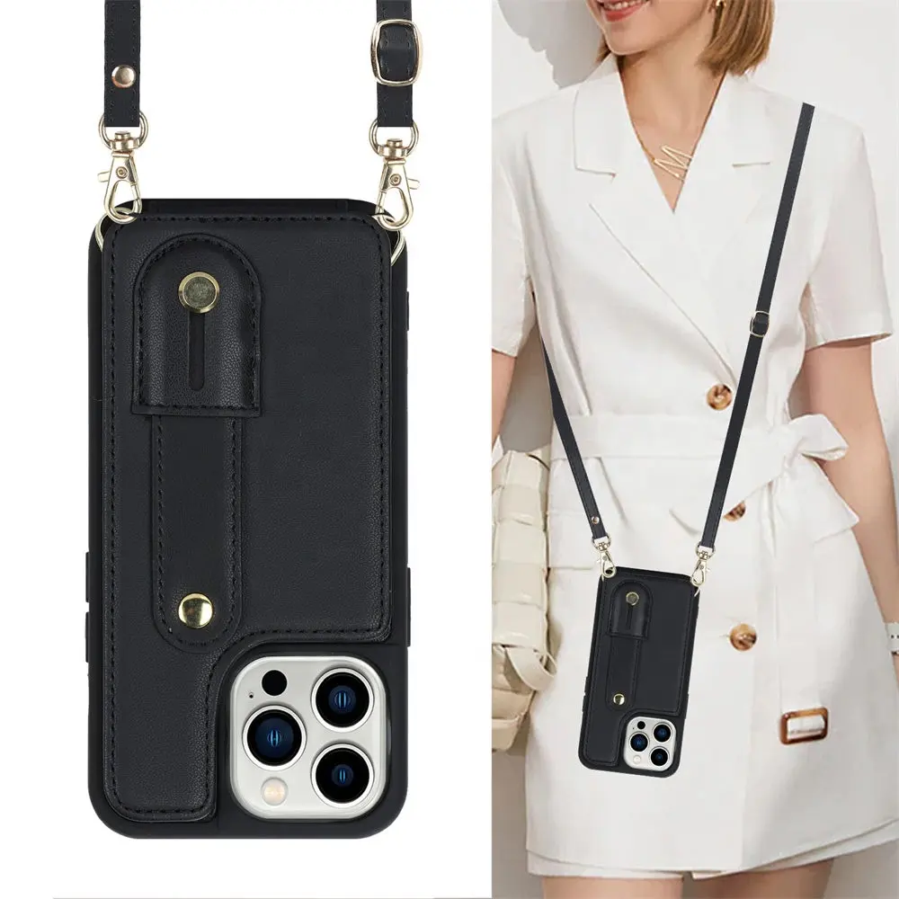 Crossbody Neckband Lanyard Wristband Wallet Leather Case For iPhone 14 Plus 13 12 11 Pro XS Max XR 7 8 6s Card Holder COver