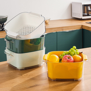 Multi-functional Home Kitchen Accessories Double-layer PET Drain Basket Plastic Vegetable Basin Fruit Strainer Dish Storage Box - Product Image 3