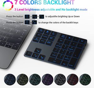 Aluminum Numpad 7-Color Backlit Bluetooth 5.0 Wireless Number Pad Slim 34Key Rechargeable <strong>Numeric</strong> Keypad - Product Image 5