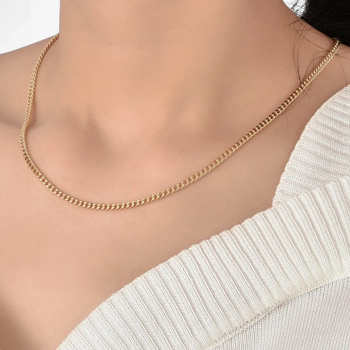 Trendy Simple Brass Plated 18k Gold Necklace Personalised Cuban Chain for Women Charm Jewelry Accessories